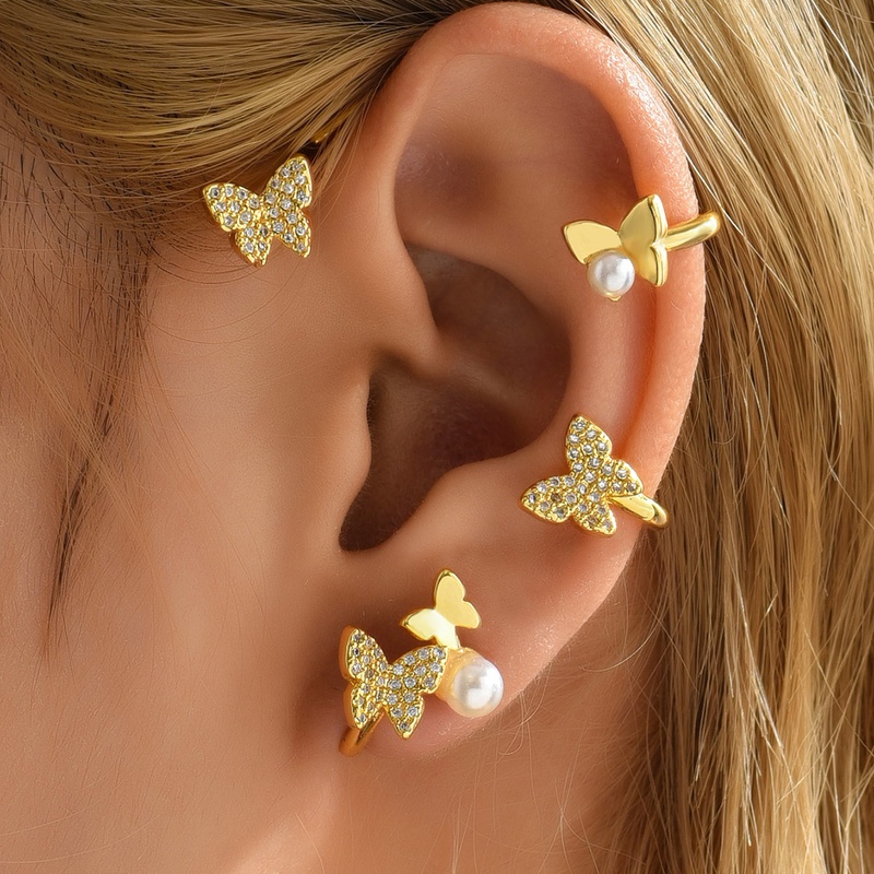Frau Mode Sss Einfacher Stil Schmetterling Kupfer Vergoldet Ohrringe berzug Zirkon Ohrringe