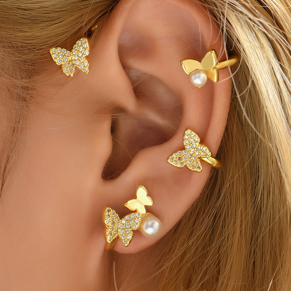 Frau Mode Sss Einfacher Stil Schmetterling Kupfer Vergoldet Ohrringe berzug Zirkon Ohrringepicture3