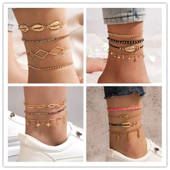Vacation Shell Alloy Plating Rhinestone Anklet