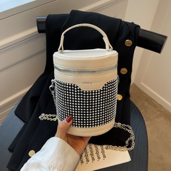 Women'S Vintage Style Fashion Geometric Chain Bucket Zipper Pu Leather Crossbody Bag Bucket Bag
