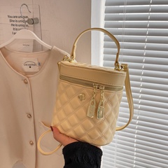 Women'S Fashion Classic Style Solid Color Lingge Soft Surface Bucket Zipper Pu Leather Handbag Crossbody Bag Square Bag