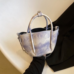 Women'S Vintage Style Fashion Gradient Color Chain Bucket Type Zipper Pu Leather Shoulder Bag Handbag Bucket Bag