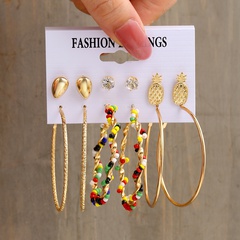 Women'S Fashion Round Pineapple Alloy Earrings Metal Artificial Crystal Earrings