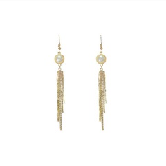 Fashion Solid Color Artificial Pearls Brass Earrings Tassel Rhinestone Copper Earrings