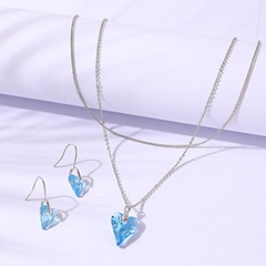Fashion Heart Shape Alloy Crystal Pendant Necklace Earrings Jewelry Set