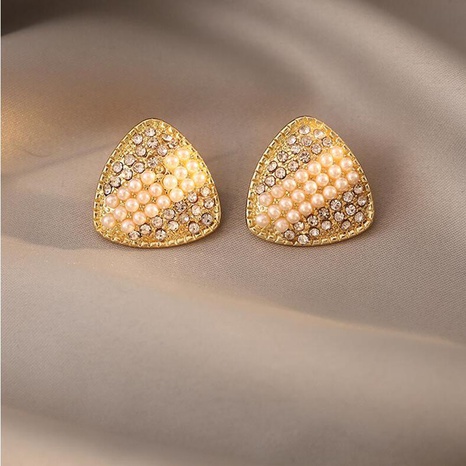 Sweet Triangle Alloy Plating Artificial Pearls Rhinestone Ear Studs's discount tags
