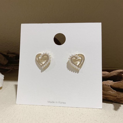 Sweet Heart Shape Alloy Plating Artificial Pearls Rhinestone Ear Studs's discount tags