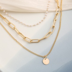 Fashion Geometric Imitation Pearl Alloy Layered Plating Necklace