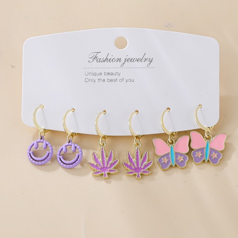 Mode Feuille D'Érable Smiley Papillon Alliage Placage Des Boucles D'Oreilles's discount tags