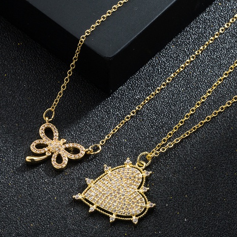 Fashion Heart Shape Butterfly Copper Pendant Necklace Inlay Zircon Copper Necklaces's discount tags
