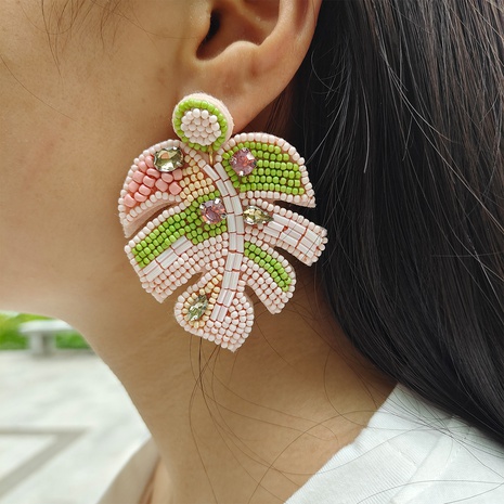 Bohemian Leaf Plastic Resin Inlay Rhinestone Earrings's discount tags