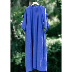 Einfacher Stil Einfarbig Rundhals Ärmel In 3/4-Länge Leinen Kleider Midi-Kleid Normales Kleid