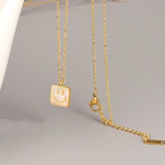 Cute Square Smiley Face Titanium Steel Pendant Necklace Inlaid Shell Stainless Steel Necklaces