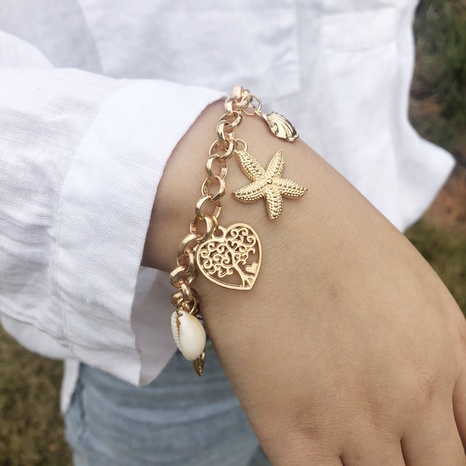 Sweet Starfish Heart Shape Shell Alloy Chain No Inlaid Bracelets's discount tags