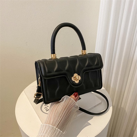 Vintage Style Solid Color Soft Surface Square Buckle Handbag's discount tags