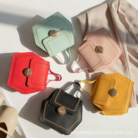Fashion Solid Color Soft Surface Hexagon Buckle Handbag's discount tags