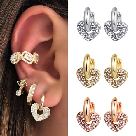 Fashion Heart Shape Copper Drop Earrings Gold Plated Zircon Copper Earrings's discount tags