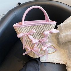 Mode Einfarbig Gesteppt Bogenknoten Eimer Reißverschluss Handtasche Eimertasche