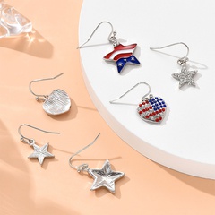 Boucles d'oreilles en strass avec incrustation en alliage de forme de coeur d'étoile de drapeau national de mode