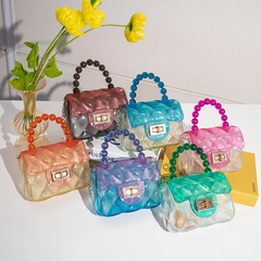 Cute Gradient Color Beaded Chain Square Buckle Jelly Bag