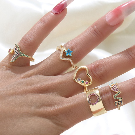 Fashion Love Chevron Heart Shape Copper Rings Plating Diamond Zircon Copper Rings's discount tags