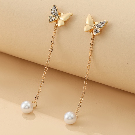 Mode Schmetterling Metall Überzug Inlay Künstliche Perle Künstlicher Diamant Ohrringe's discount tags