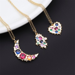 Fashion Moon Heart Shape Copper Necklace Zircon Copper Necklaces