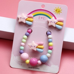 Cute Rainbow Resin Beaded No Inlaid Rings Bracelets Earrings 3 Piece Set