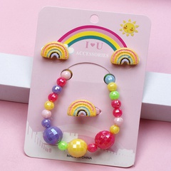 Süß Regenbogen Harz Perlen Keine Intarsien Ringe Armbänder Ohrringe 3-Teiliges Set