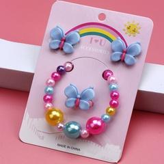 Cute Butterfly Resin Beaded No Inlaid Rings Bracelets Earrings 3 Piece Set