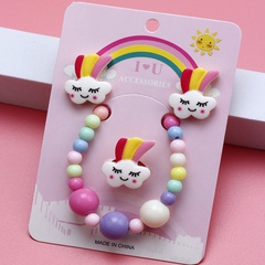 Cute Clouds Rainbow Resin Beaded No Inlaid Rings Bracelets Earrings 3 Piece Set