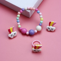 Cute Clouds Rainbow Resin Beaded No Inlaid Rings Bracelets Earrings 3 Piece Setpicture9