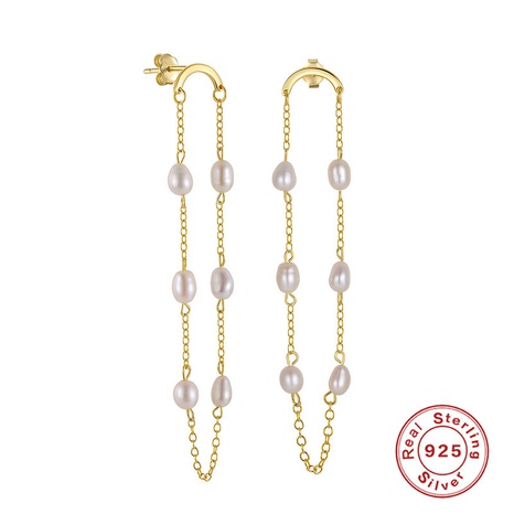 Fashion Geometric Sterling Silver Drop Earrings Tassel Plating Artificial Pearls 925 Silver Earrings's discount tags