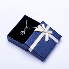 Bleu foncé Papier avec Ruban Anneaux Oreille Goujons Cadeau Boîte Élégant et Personnalisé Pendentif Bracelet et Collier Set Emballage Boîte