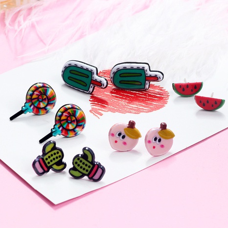 Cute Fruit Plastic Resin Printing No Inlaid Ear Studs's discount tags