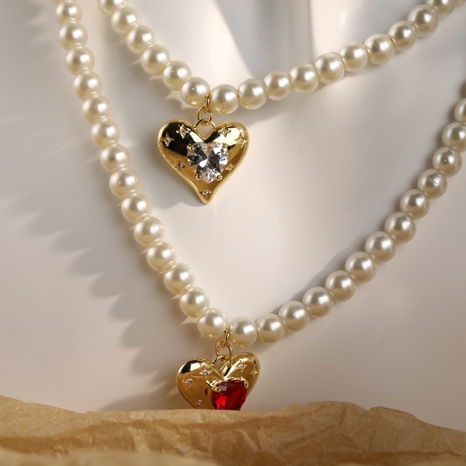 Retro Heart Shape Titanium Steel Necklace Pearl Artificial Rhinestones Stainless Steel Necklaces's discount tags