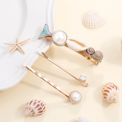 Fashion Shell Fish Tail Alloy Metal Beads Hair Clip 1 Set