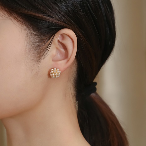 Fashion Round Alloy Plating Artificial Pearl Ear Studs's discount tags