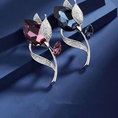 Fashion Flower Alloy Plating Rhinestone Glass Stone Brooches