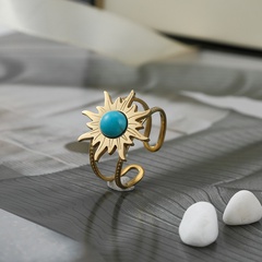 Retro Sun Stainless Steel Open Ring Metal Turquoise Stainless Steel Rings