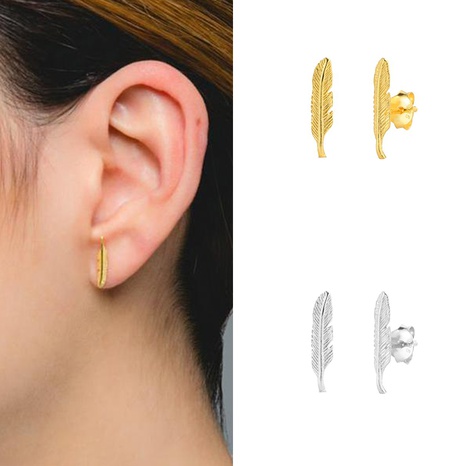 Simple Style Feather Copper Ear Studs Gold Plated Copper Earrings's discount tags