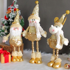 Linda muñeca de pie de Navidad dorada retráctil de muñeco de nieve de Santa