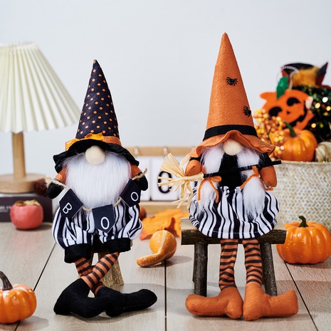 Halloween Decoration New Long Leg Faceless Doll Broom Witch Dwarf Doll's discount tags