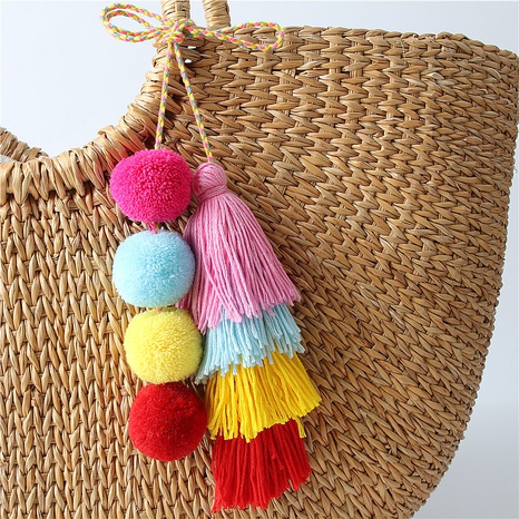 Accesorios colgantes de bolso con borlas de bolas de pelo coloridas estilo boho's discount tags
