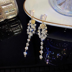 Fashion Tassel Brass Crystal Zircon Drop Earrings 1 Pair
