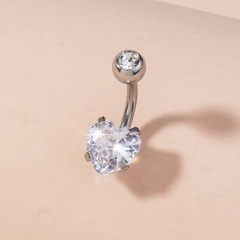 Fashion Heart Shape Stainless Steel Plating Zircon Belly Ring 1 Piece