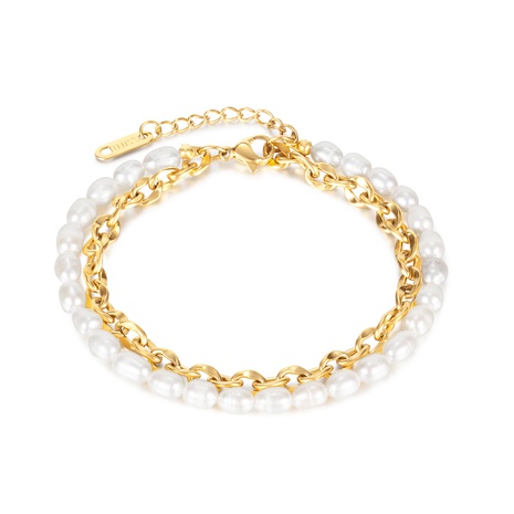 Einfacher Stil Einfarbig Künstliche Perle Titan Stahl Armbänder Geschichtet Überzug Keine Intarsien Edelstahl Armbänder's discount tags