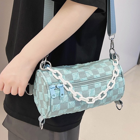 Fashion Plaid Cylindrical Zipper Crossbody Bag's discount tags