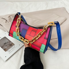 Streetwear Color Block Square Zipper Underarm Bag