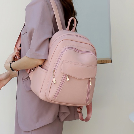 Basic Solid Color Soft Surface Square Zipper Classic Backpack's discount tags
